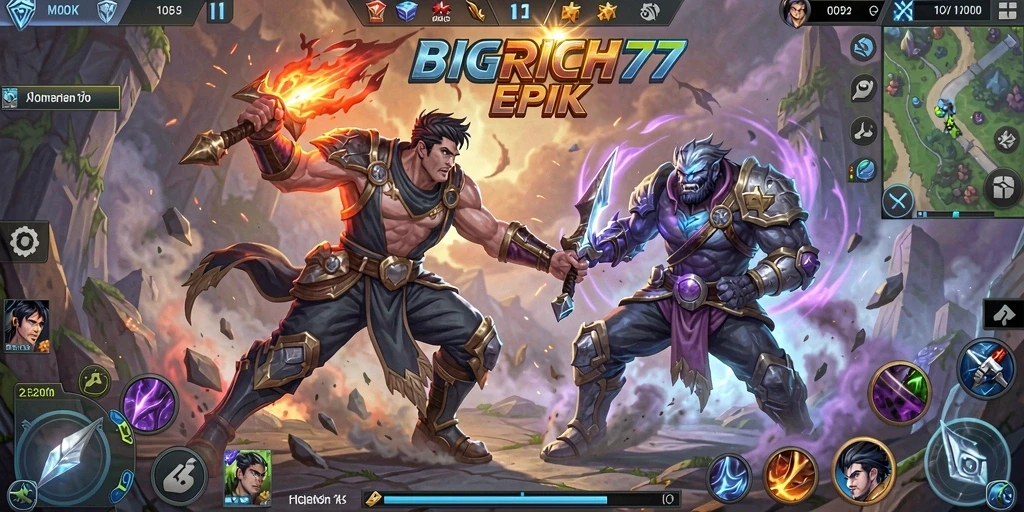 Gameplay mendebarkan dalam pertarungan MOBA yang intens.