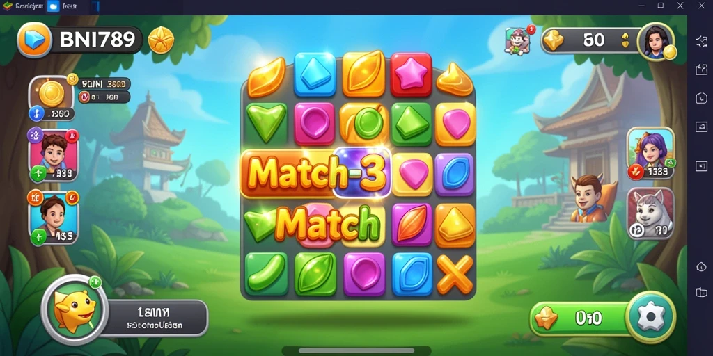 Tampilan grafis cerah dan gameplay seru Match-3 BNI789.