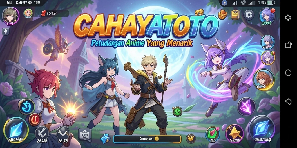 Tampilan gameplay seru di dunia <strong>CAHAYATOTO</strong> dengan karakter anime yang menarik.