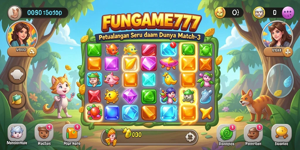 Gameplay seru FUNGame777 dengan tantangan Match-3 yang mendebarkan.