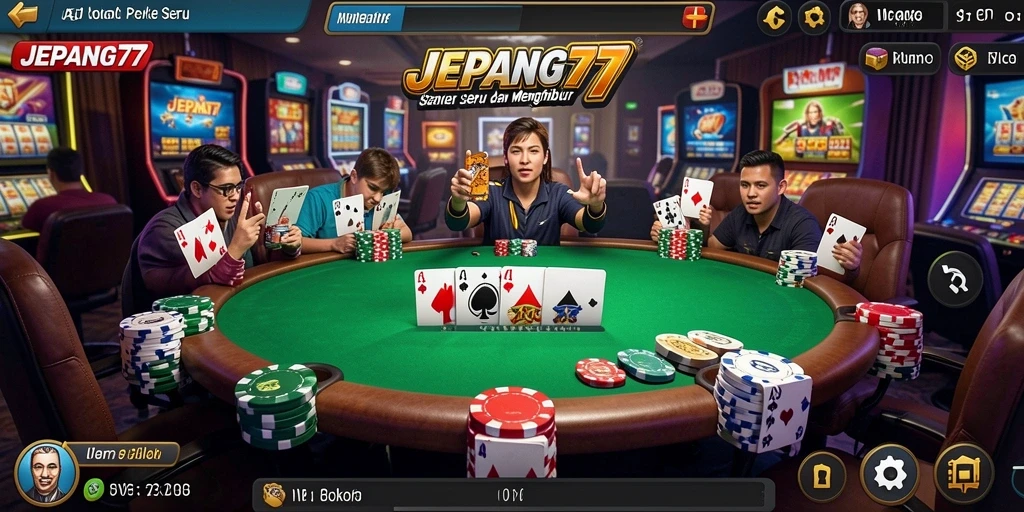 Screenshot gameplay JEPANG77 dengan suasana poker yang seru.