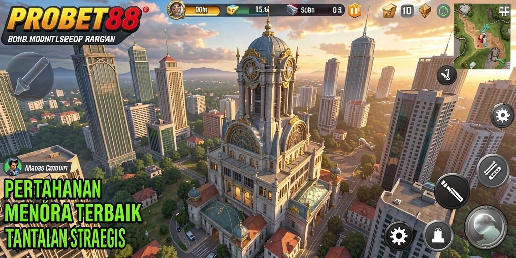 Tampilan gameplay PROBET88 yang mendebarkan dengan pertahanan menara.
