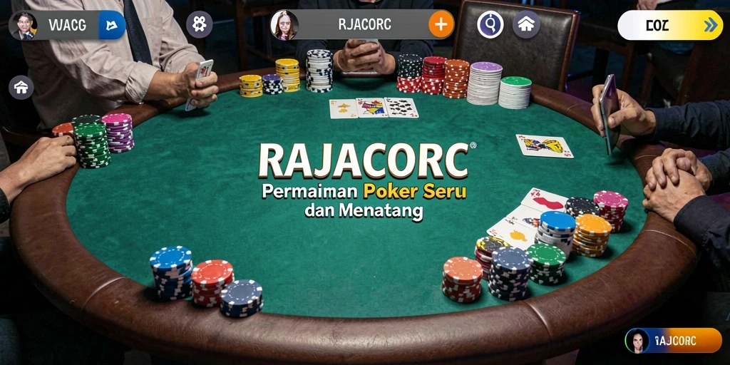 Screenshot menunjukkan pengalaman bermain Poker yang mendebarkan di RAJACORC.