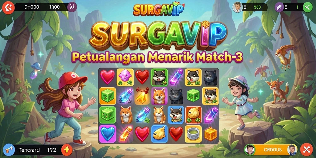 Tampilan gameplay SURGAVIP yang seru dan menantang di level Match-3.