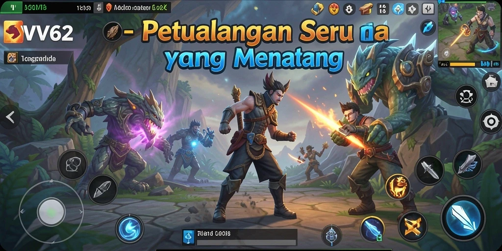 Tangkapan layar utama VV62 menampilkan gameplay seru saat menjelajahi dunia petualangan.